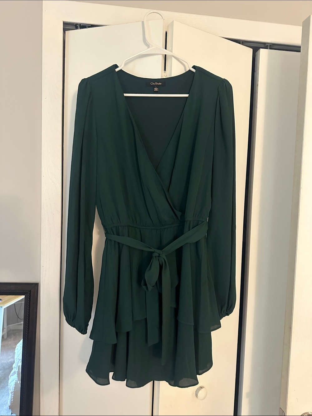 City Studio Dark Green Long Sleeve Wrap Dress